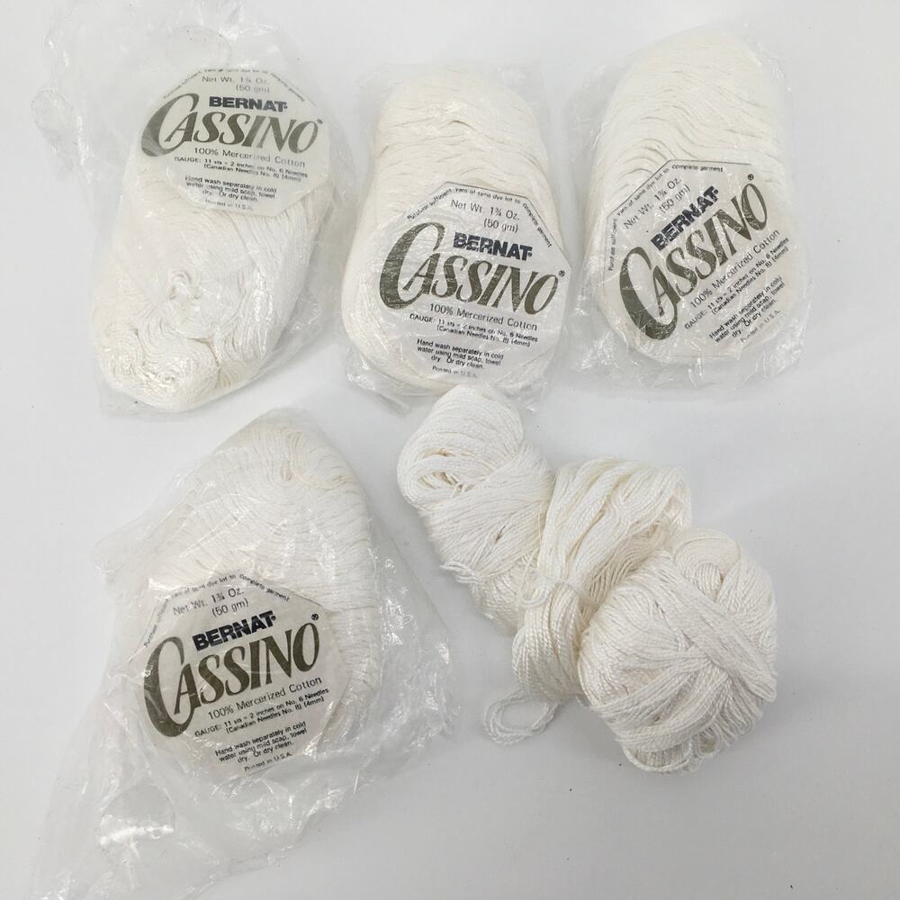 Vtg Bernat CASSINO Yarn Lot 5 Balls Skeins 100% Mercerized Cotton White Cottage
